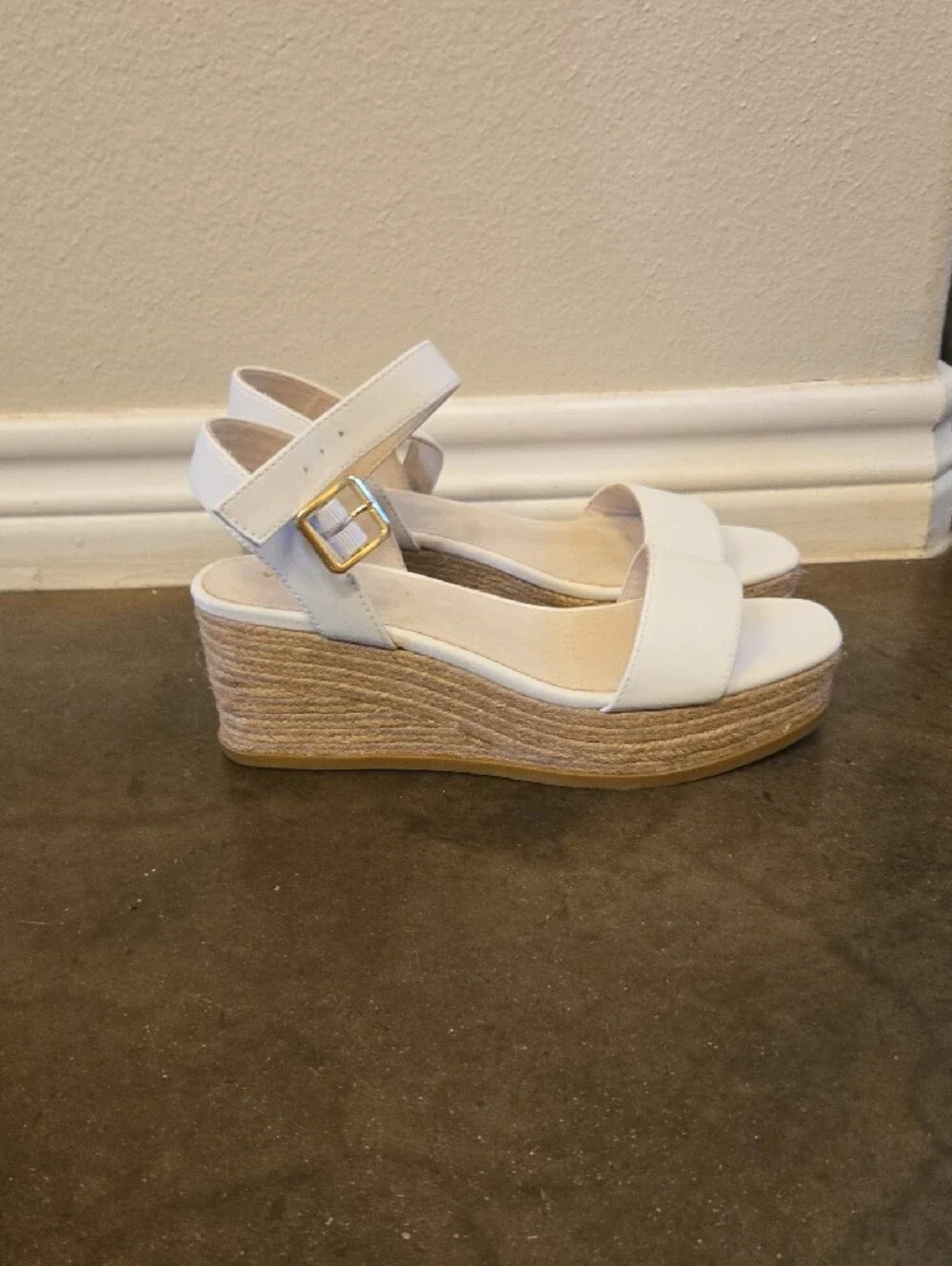 White Espadrille Platform Sandals with Ankle Strap